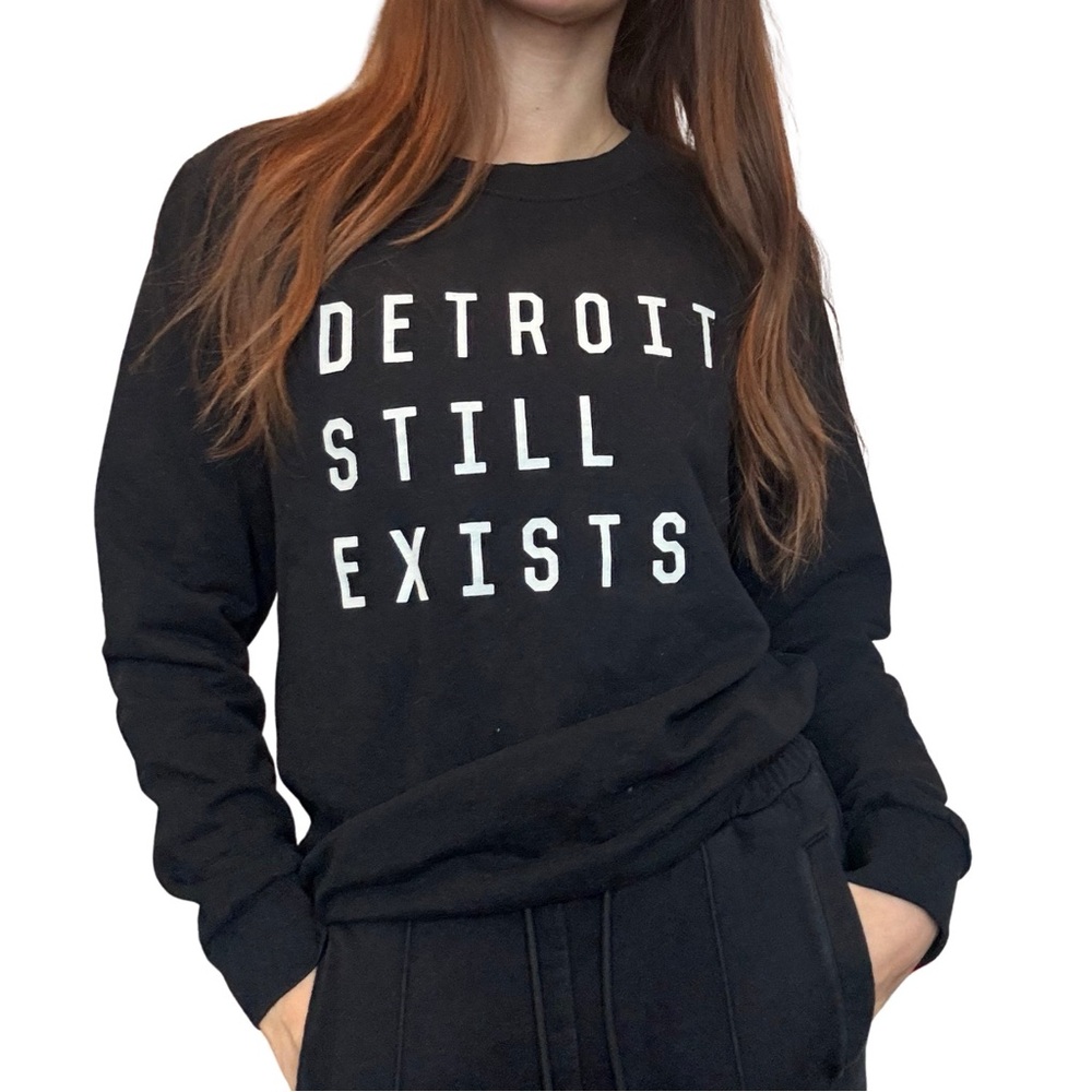 Black womens Sweatshirt with Bold Detroit Still Exists